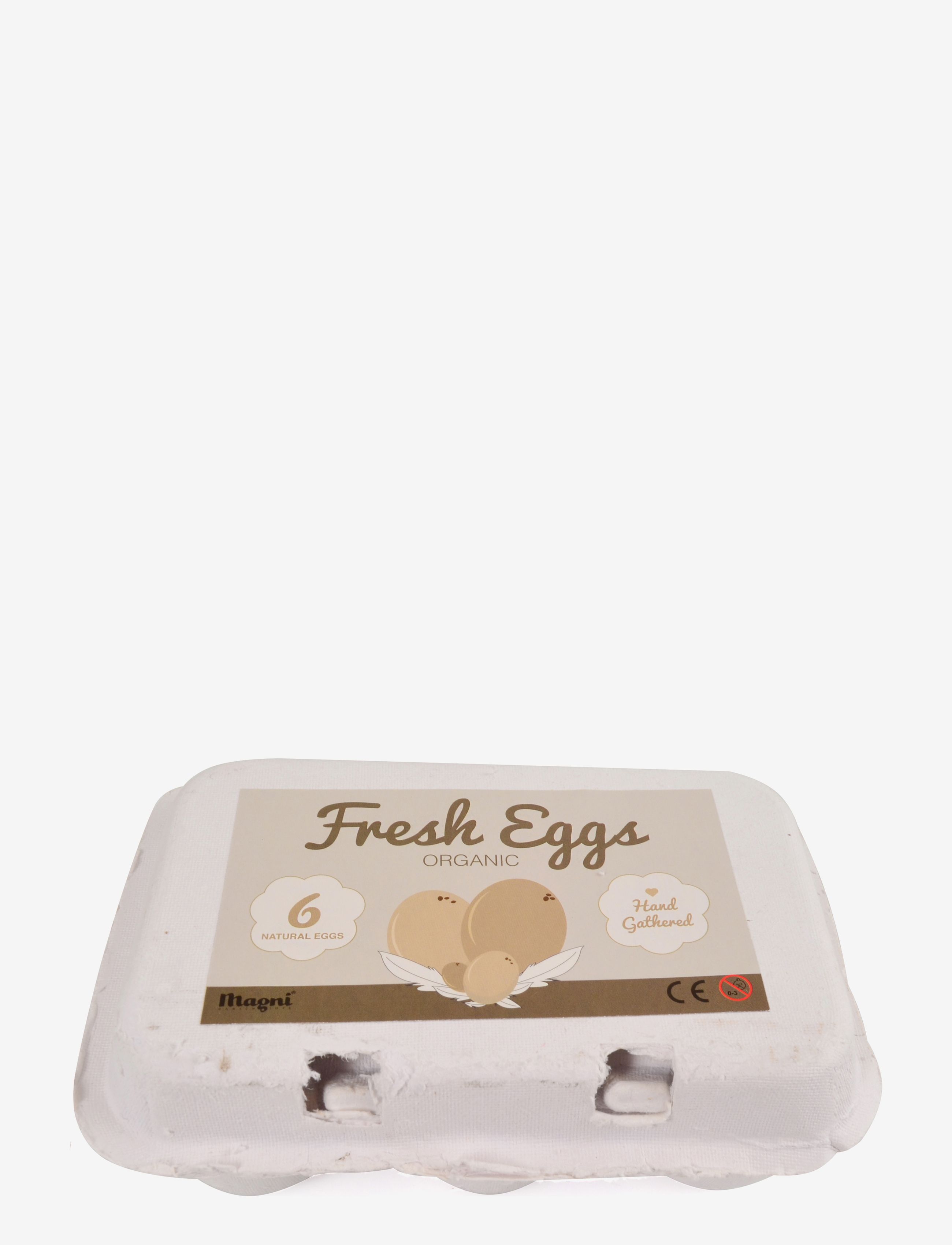 Magni Toys - Wooden eggs in an egg tray, 6 pieces - legekøkkener & tilbehør - white/yellw/orange - 2