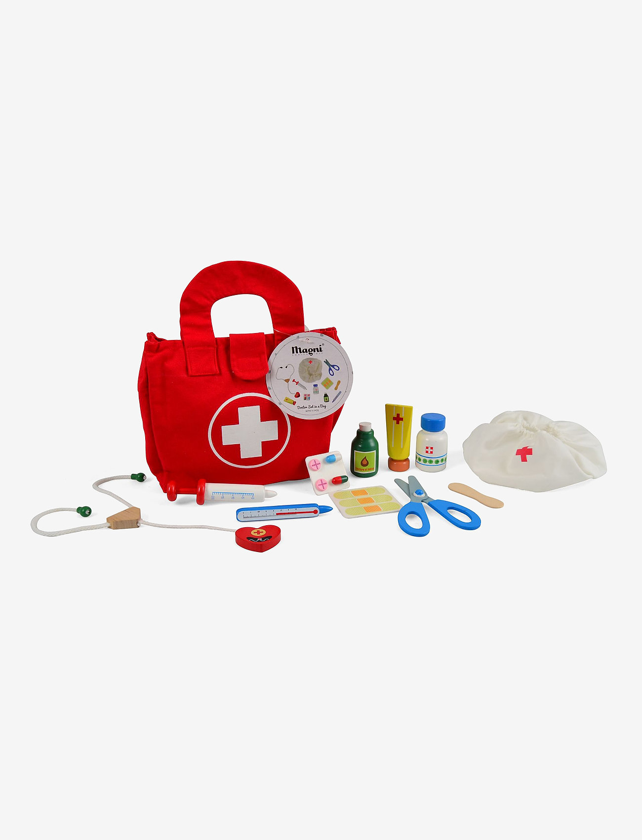Magni Toys - Doctor kit in a bag, 11 wooden pieces - lasten lääkärisetit - multi coloured - 0