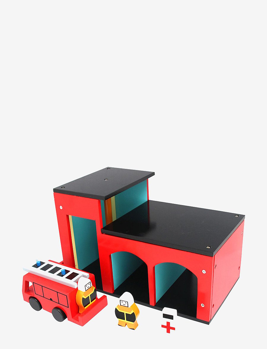 Magni Toys - Fire Station with figures - legetøjsgarager - red/black/white - 0