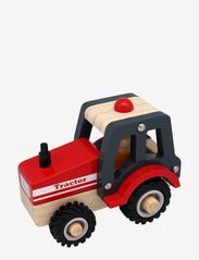 Wooden tractor with rubber wheels - RED/BLACK/WOOD