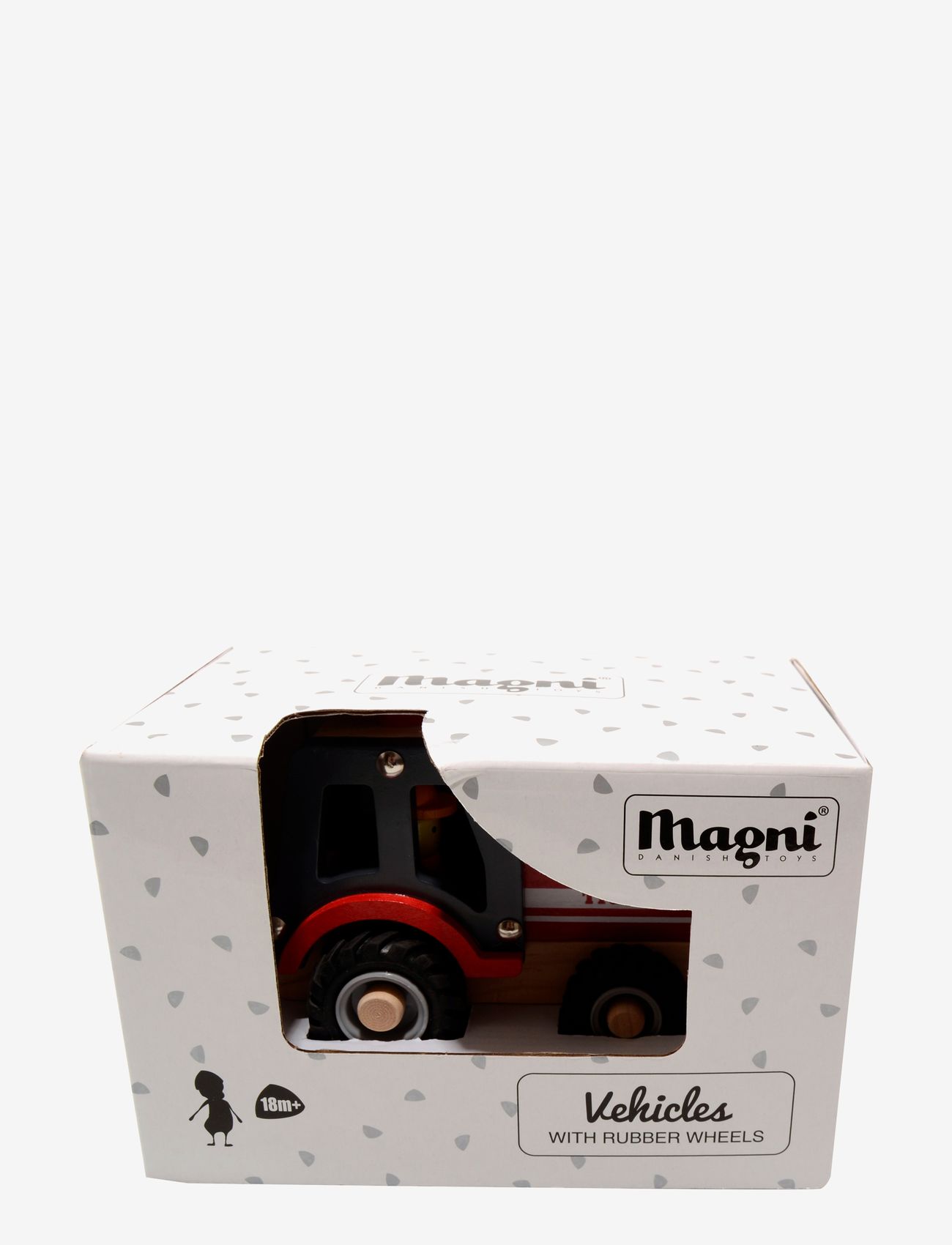 Magni Toys - Wooden tractor with rubber wheels - lägsta priserna - red/black/wood - 1