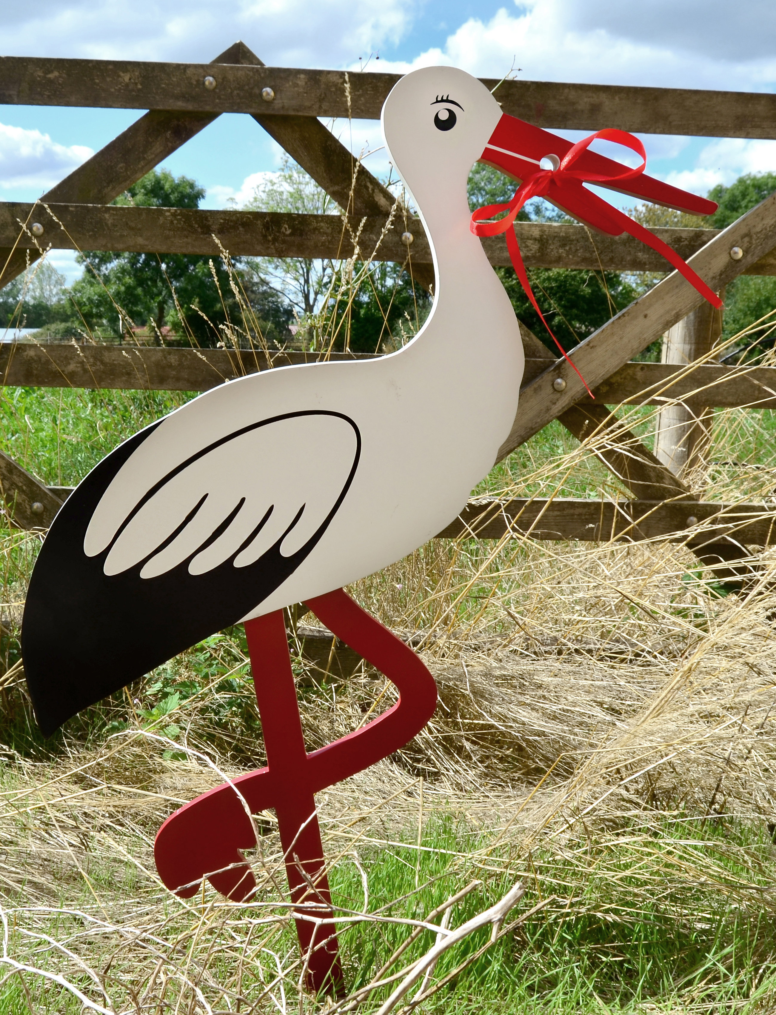Magni Toys - Birth Stork "Big" with red/blue ribbon 80 cm - red, white - 3