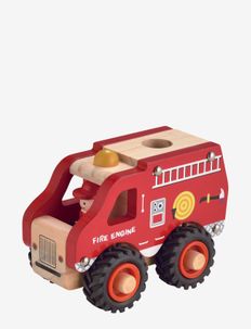 Wooden fire engine with rubber wheels, Magni Toys