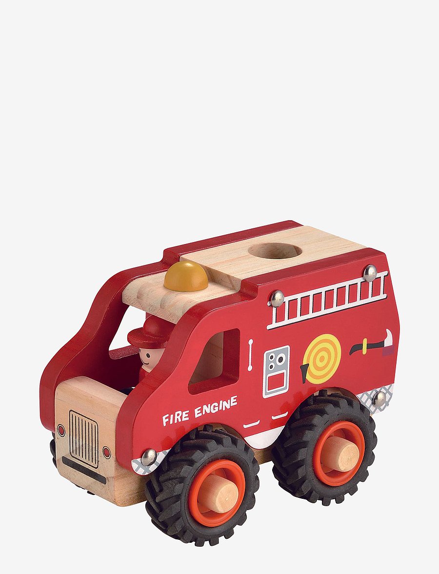 Magni Toys - Wooden fire engine with rubber wheels - slökkviliðsbílar - red - 1