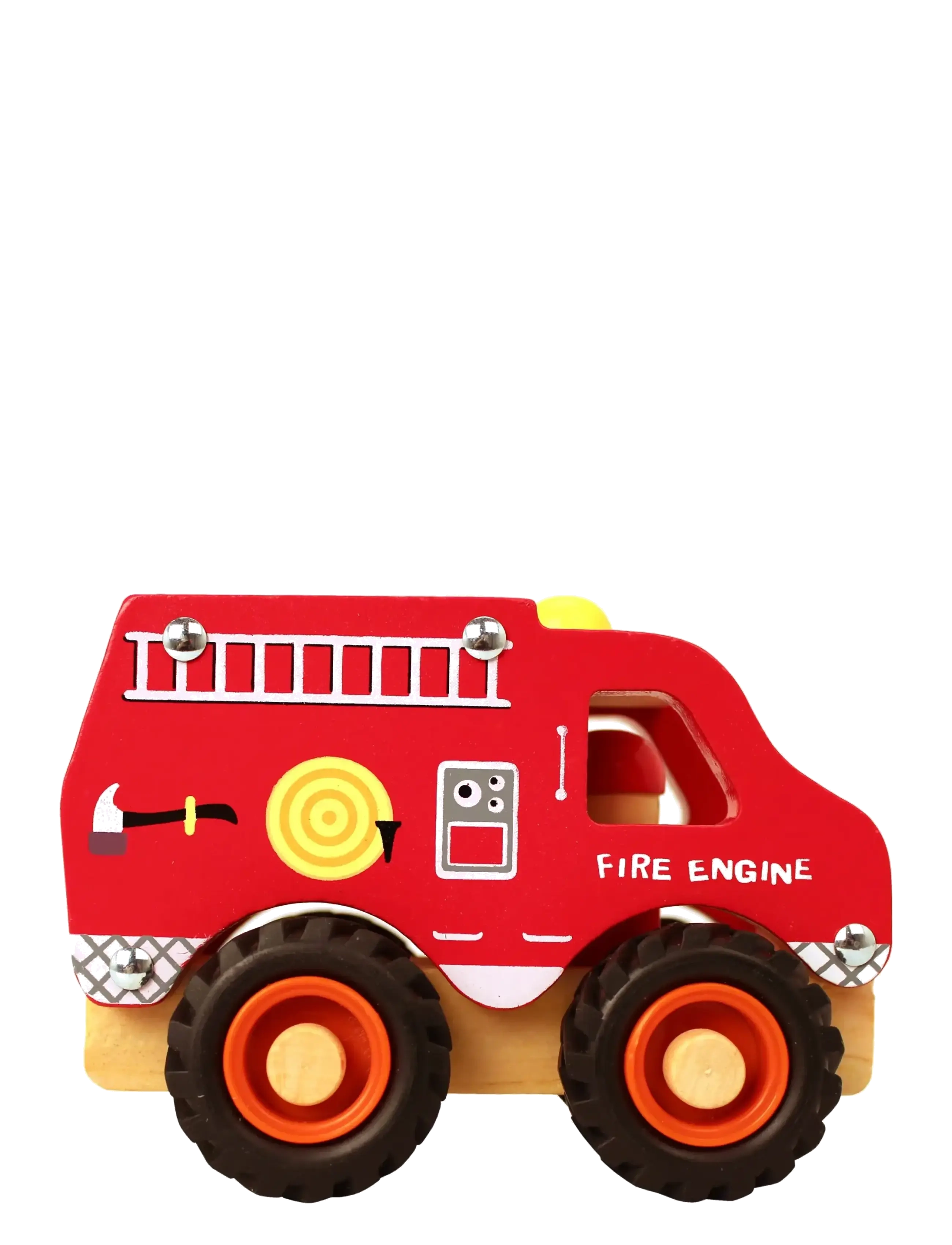 Magni Toys - Wooden fire engine with rubber wheels - brandbilar - red - 2