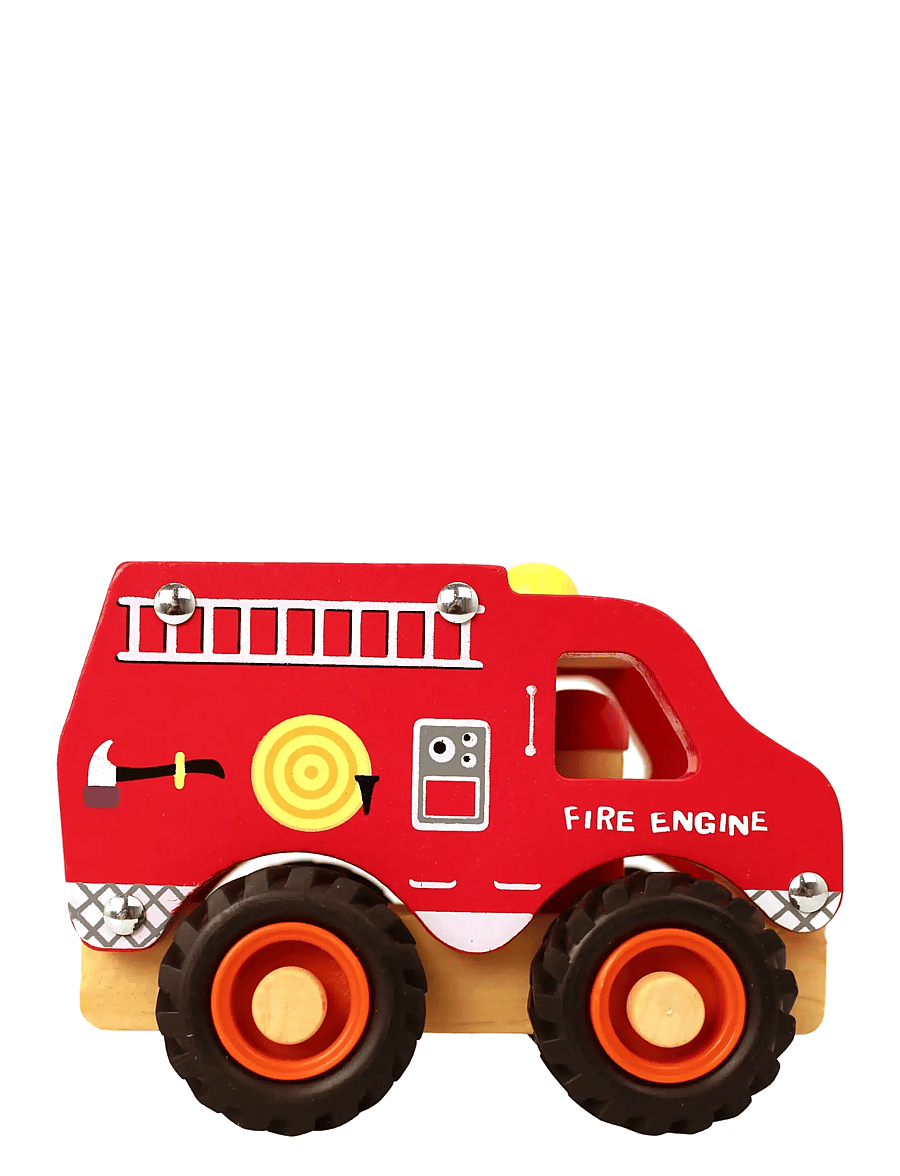 Magni Toys - Wooden fire engine with rubber wheels - slökkviliðsbílar - red - 2