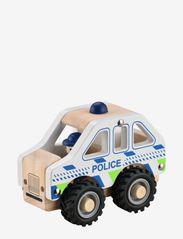 Wooden police car with rubber wheels - WHITE, BLUE