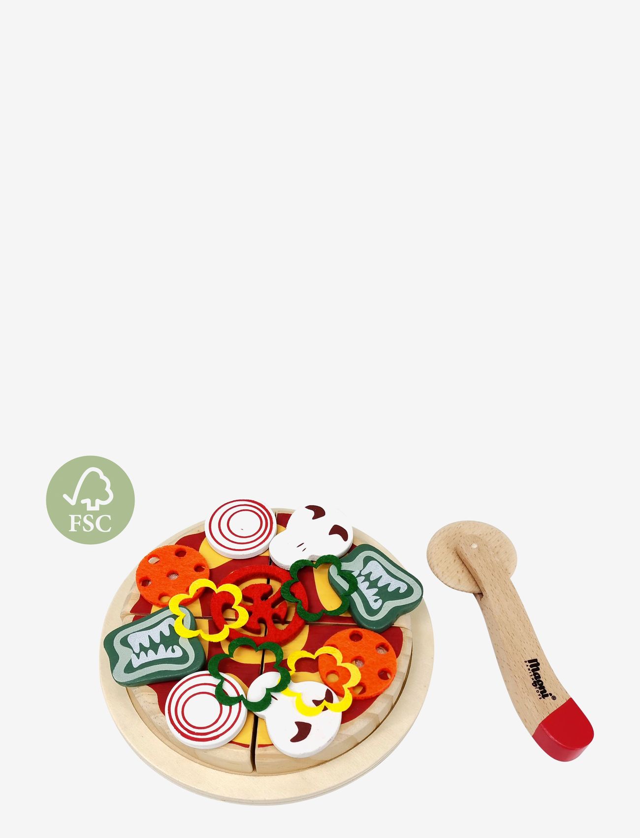 Magni Toys - Wooden pizza with accessories and a box - leikkiruoka & -kakut - multi coloured - 0