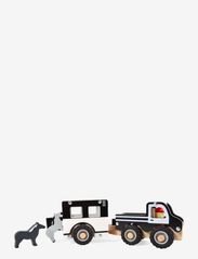 Wooden car with horse trailer and horses, rubber wheels - BLACK/WHITE/GRAY