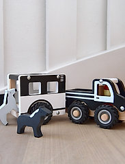 Magni Toys - Wooden car with horse trailer and horses, rubber wheels - lägsta priserna - black/white/gray - 2