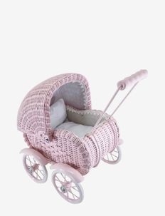 Doll wagon, Large, wicker dusty pink, Magni Toys