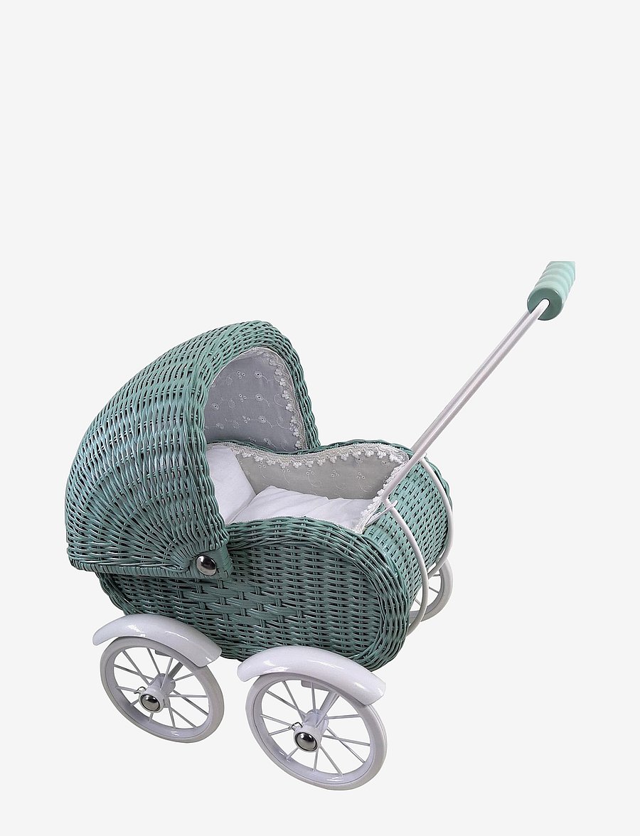 Magni Toys - Doll trolley, Small, wicker dusty green - dockvagnar - green - 0