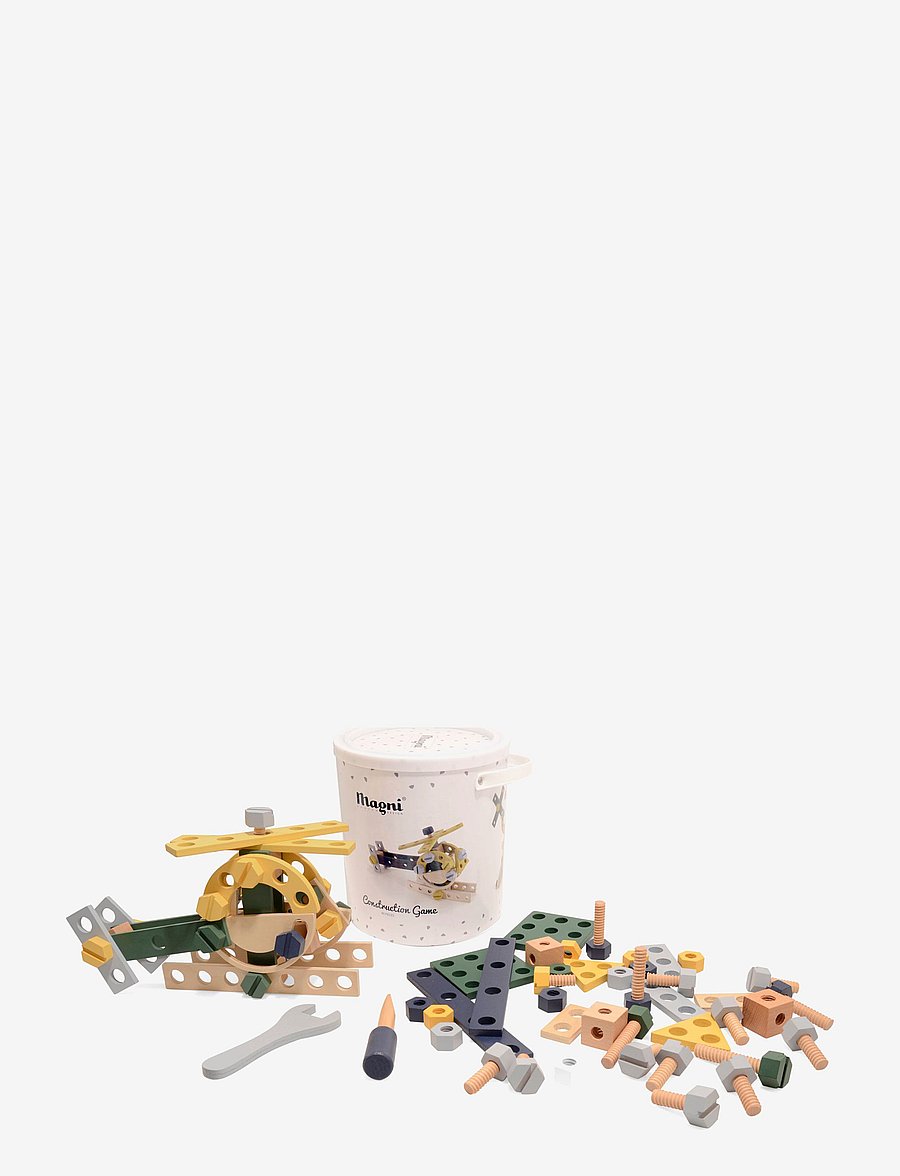 Magni Toys - Wooden construction set in bucket - rakennussetit - green/yellow/gray - 1