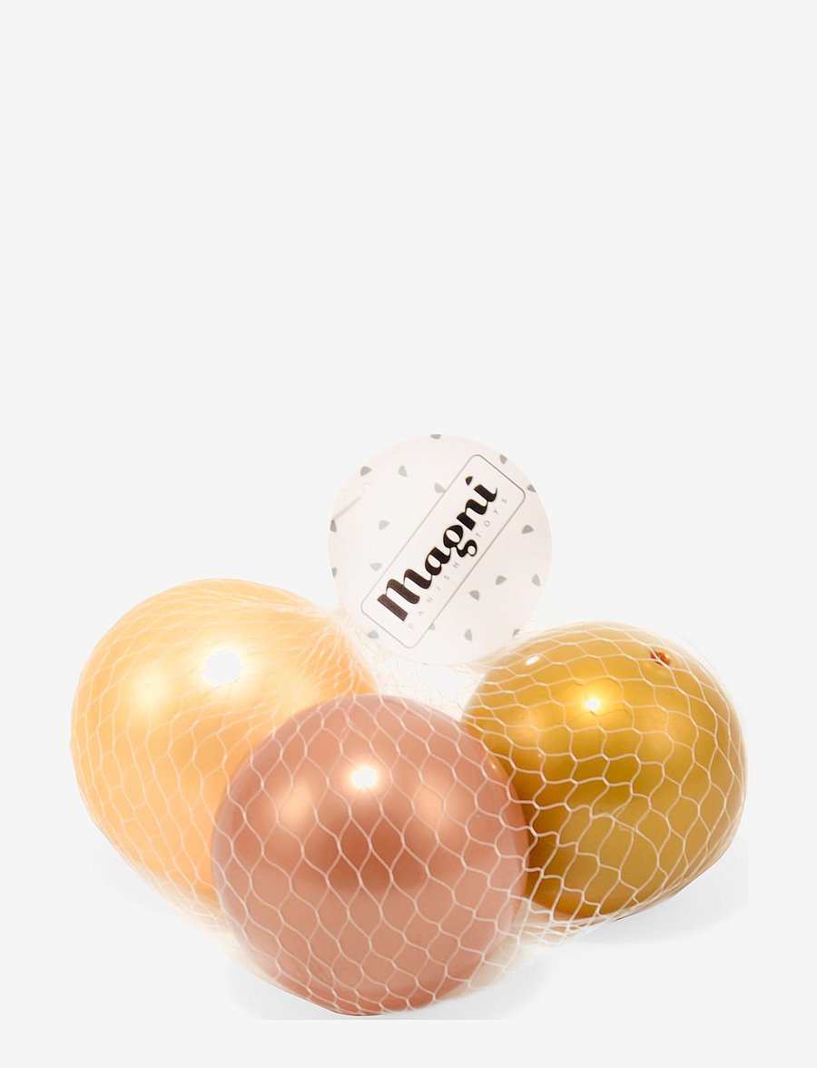 Magni Toys - Plastic balls in net. 3 colors; khaki, sand and beige. - motoriklegetøj - cobber/khaki/yellow - 1