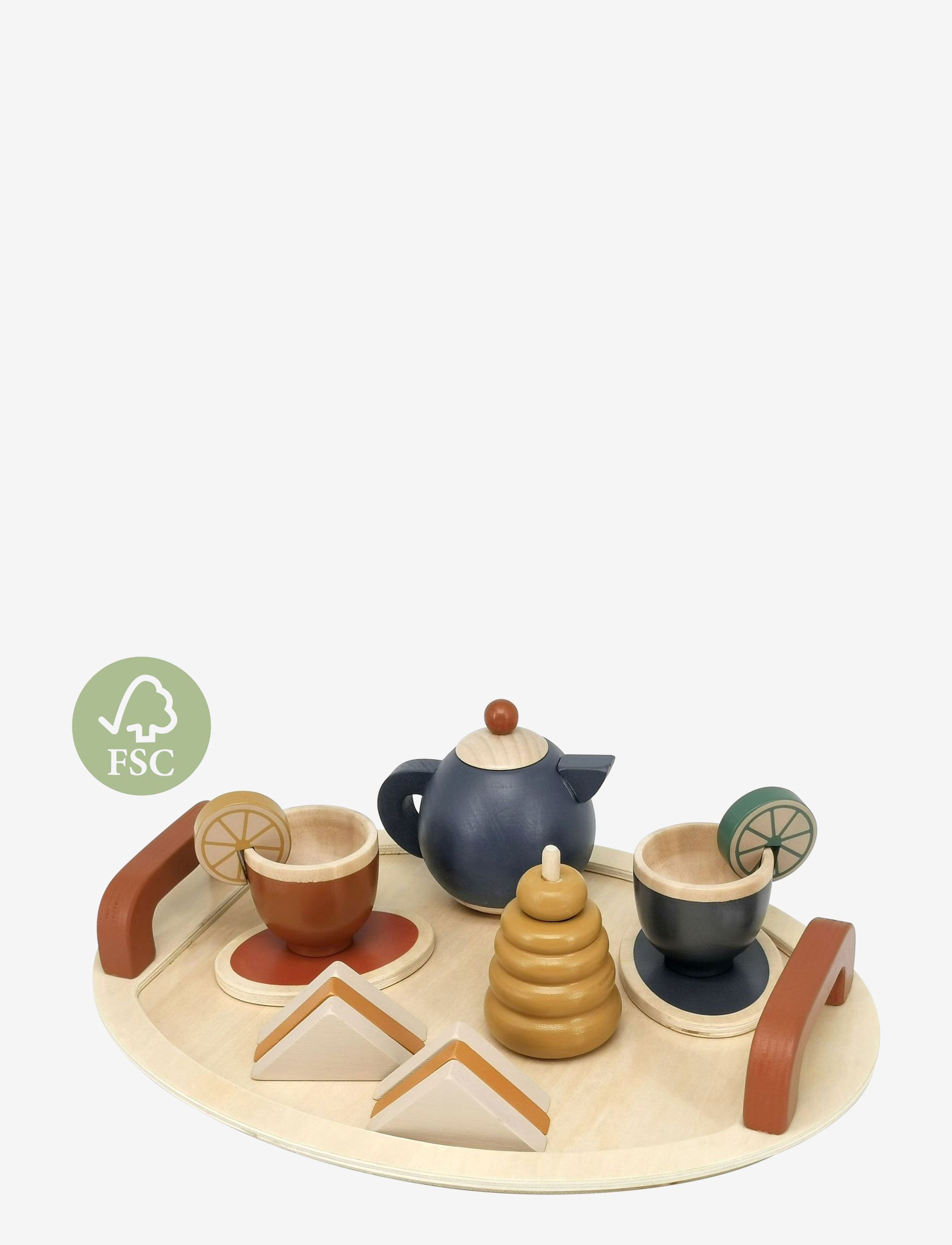 Magni Toys Tea Set With Tray In Fsc Wood, Børn, Coffee & Tea Sæt, Multi/mønstret, Str: 22X30X4.5CM