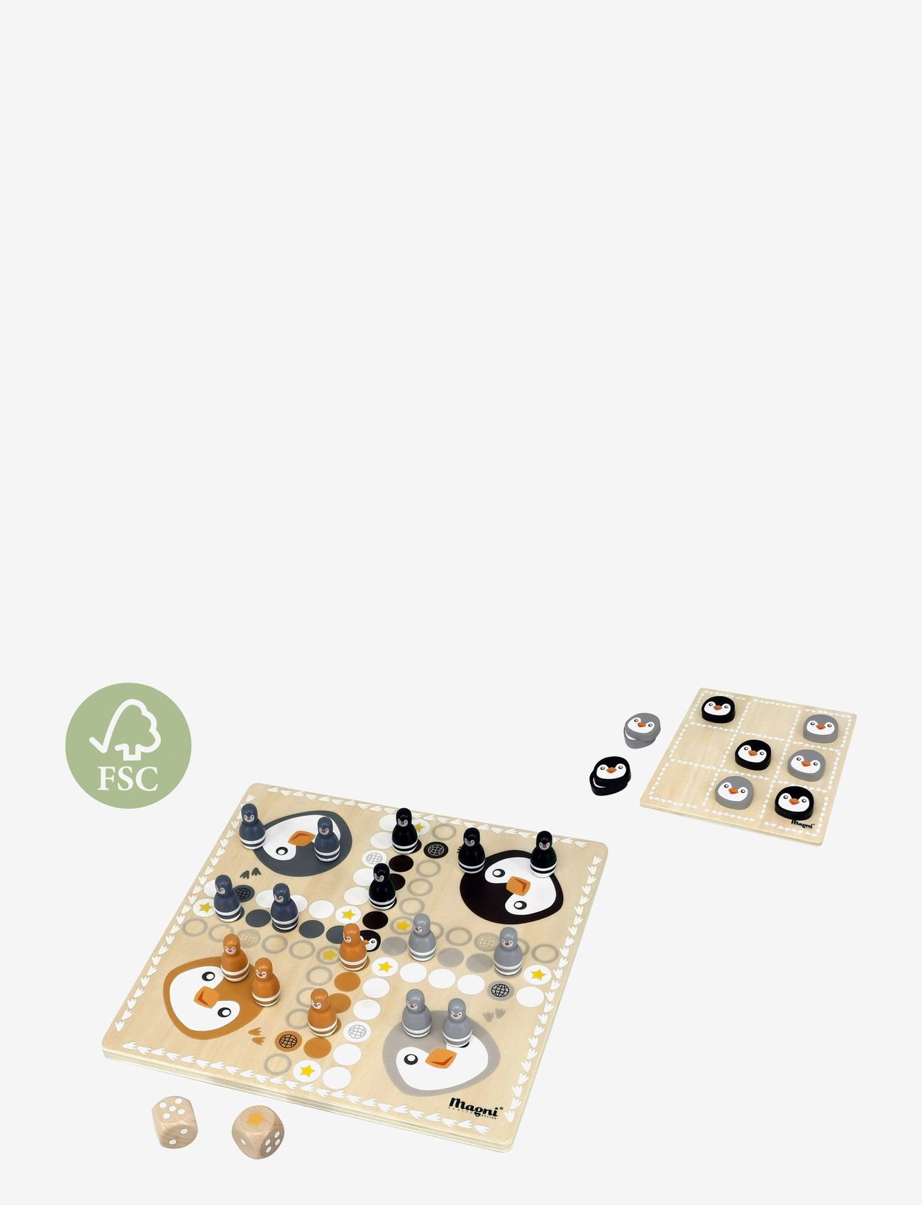 Magni Toys - Ludo and Tic-Tac-Toe in FSC wood - brætspil - multi coloured - 0