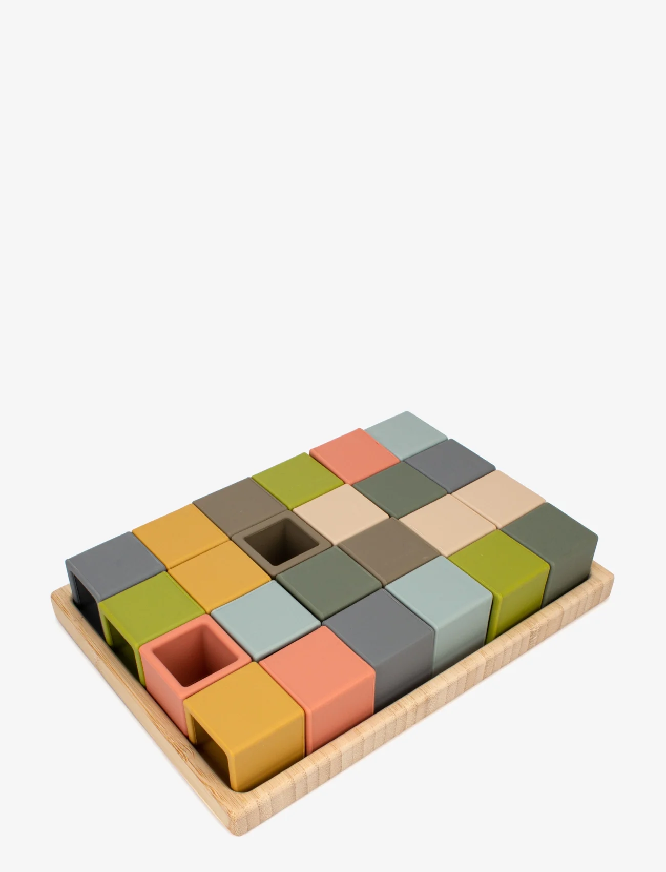 Magni Toys - 24 pcs silicone block puzzle w. wooden frame - pedagogiske leker - multi color - 1