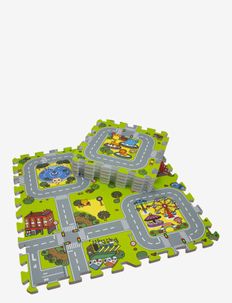 Play floor with roads and city made in EVA foam, 9 foam tiles, Magni Toys