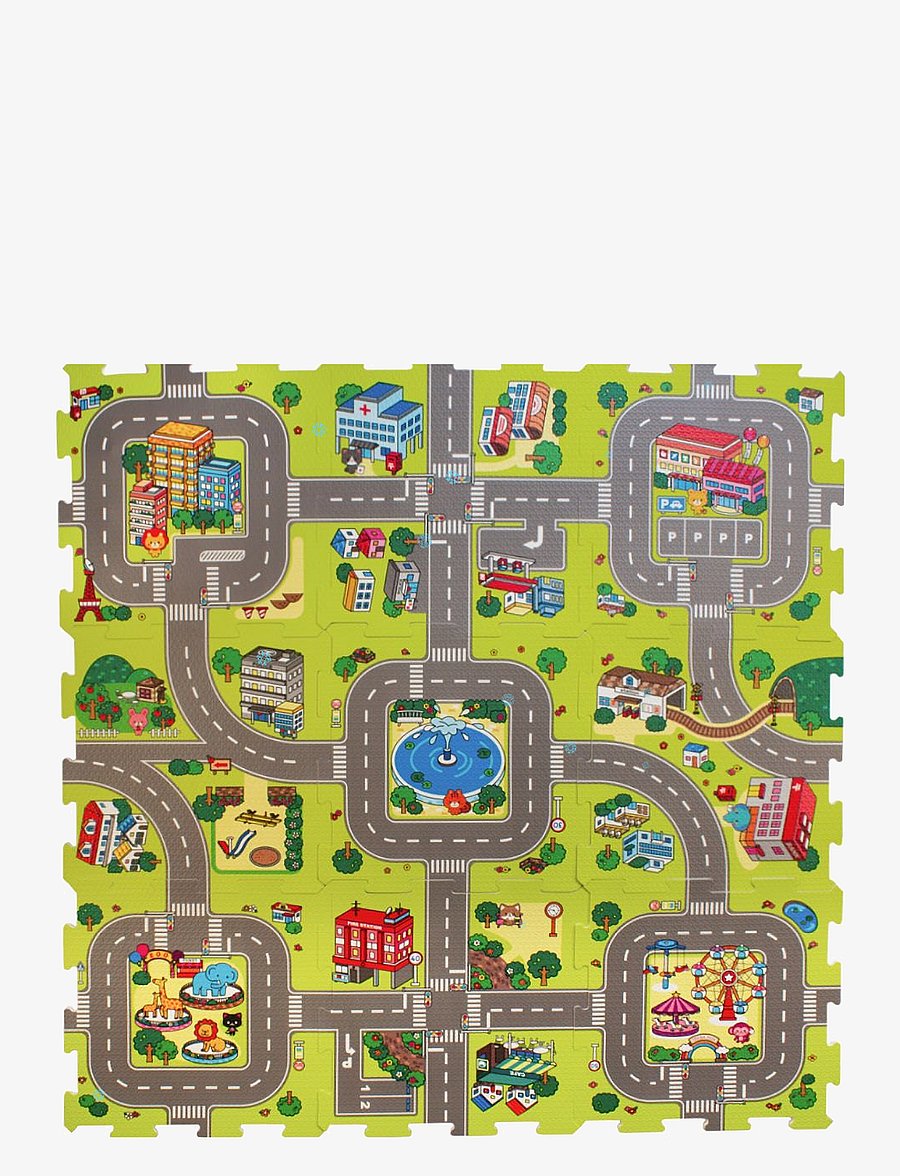 Magni Toys - Play floor with roads and city made in EVA foam, 9 foam tiles - babygym & lekmattor - multi color - 1