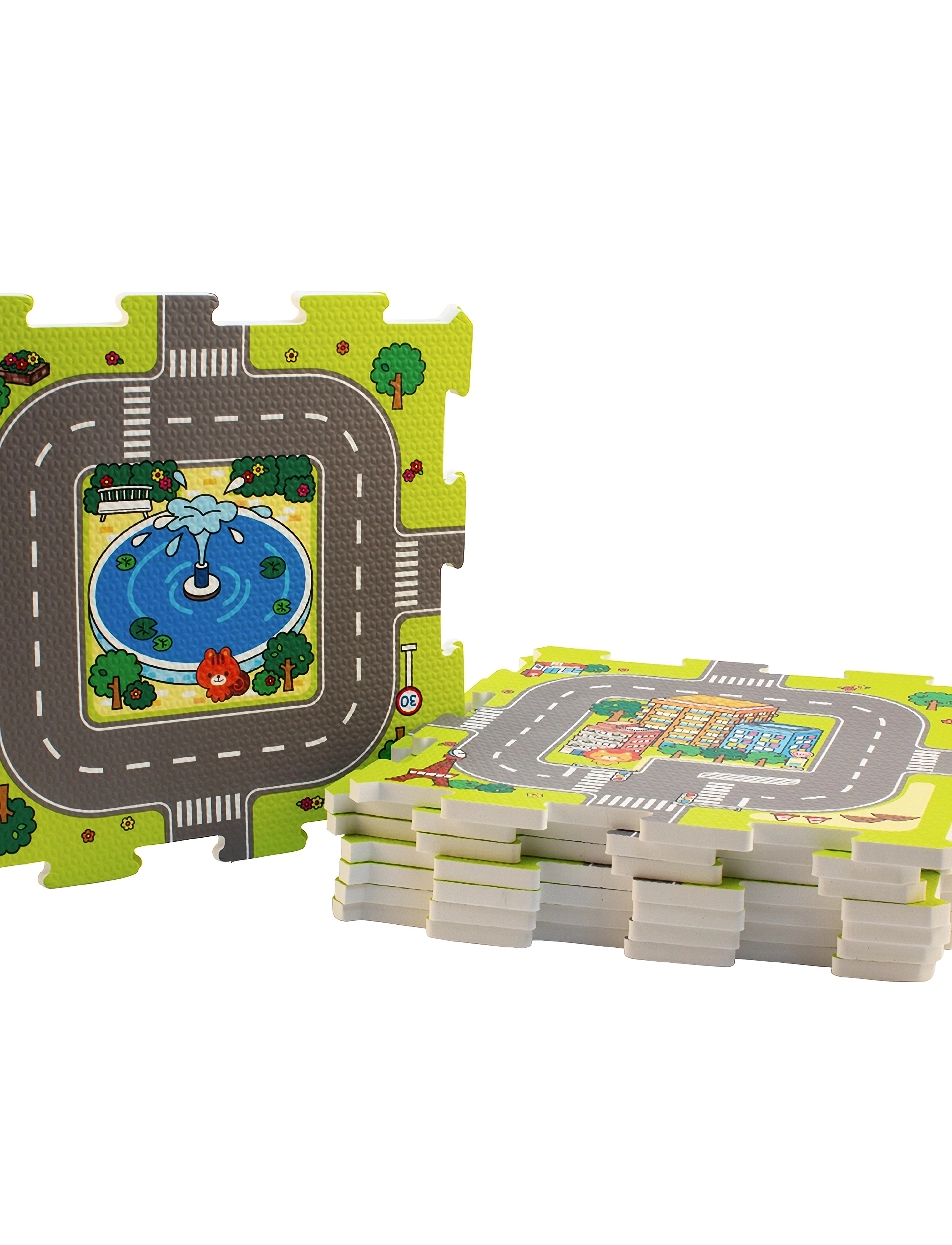 Magni Legetøj Play Floor With Roads And City Made In Eva Foam, 9 Foam Tiles, One Size, Multi/patterned, Babysøvn > Legemåtter, Børn