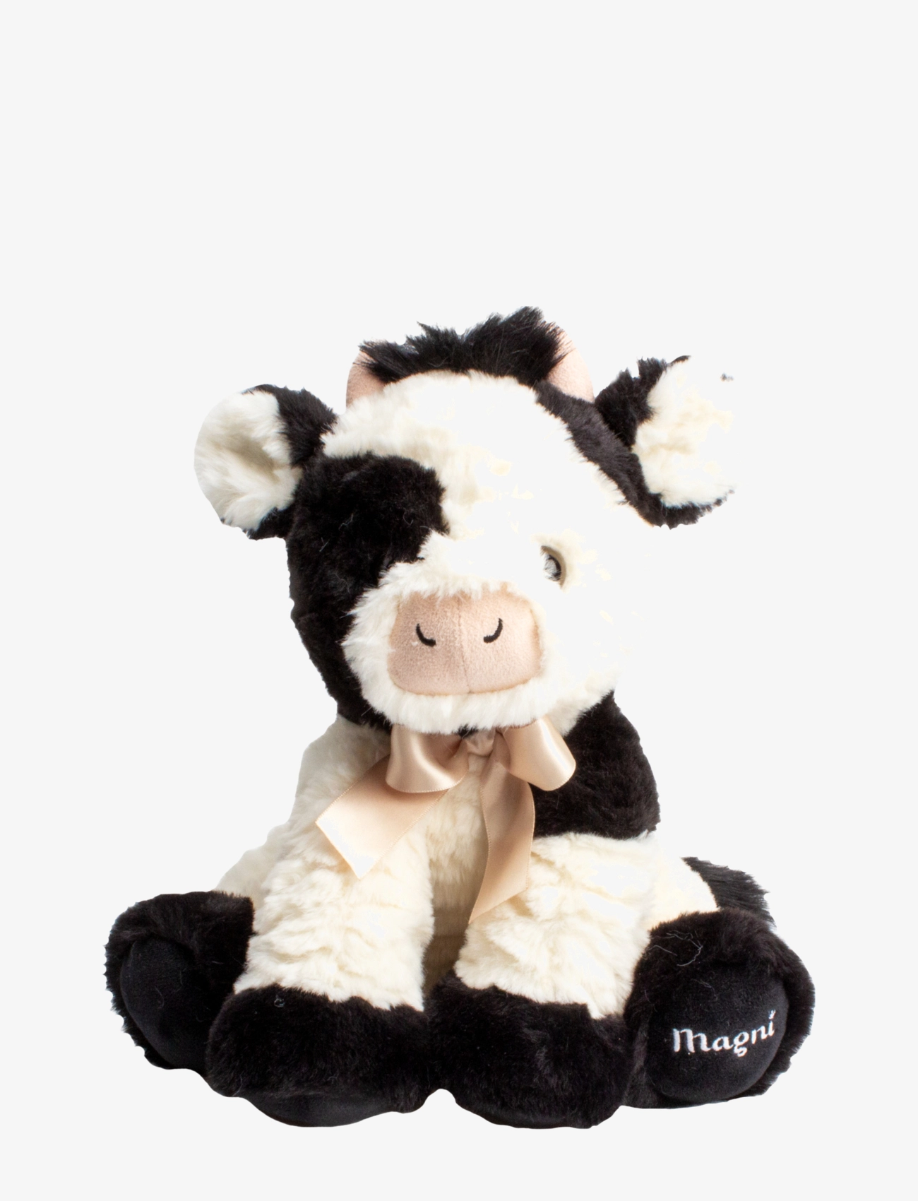 Magni Toys - Teddy cow with bow 25 cm. - black and white - 2