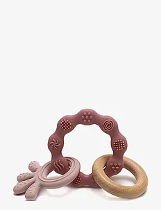Teether bracelet, Squid and wood appendix. Dusty rose, LFBG approved, Magni Toys