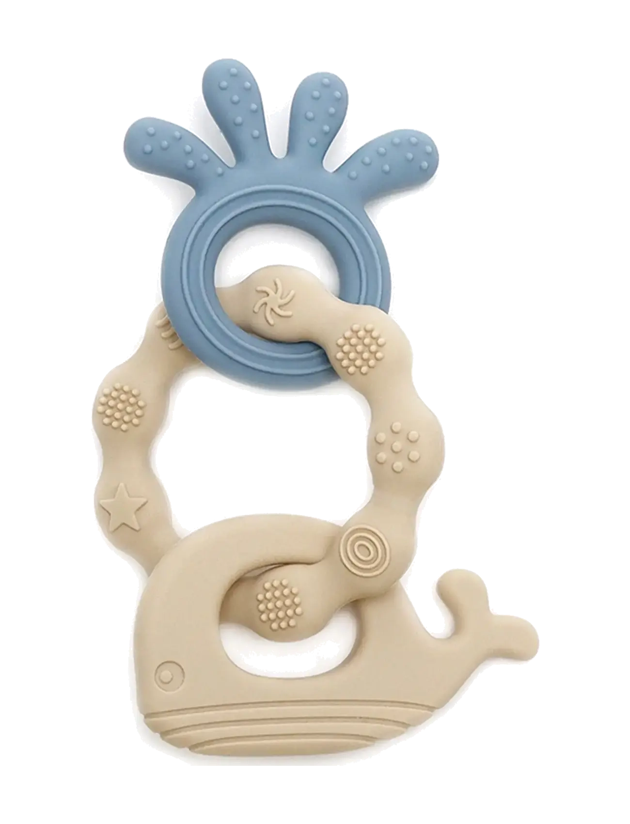 Magni Toys - Teether bracelet, silicone with silicone appendix, LFBG approved - tanntöku leikföng - beige and blue - 1