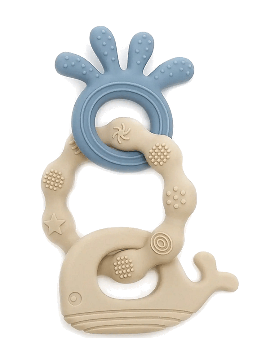 Magni Toys - Teether bracelet, silicone with silicone appendix, LFBG approved - bitleksaker - beige and blue - 1