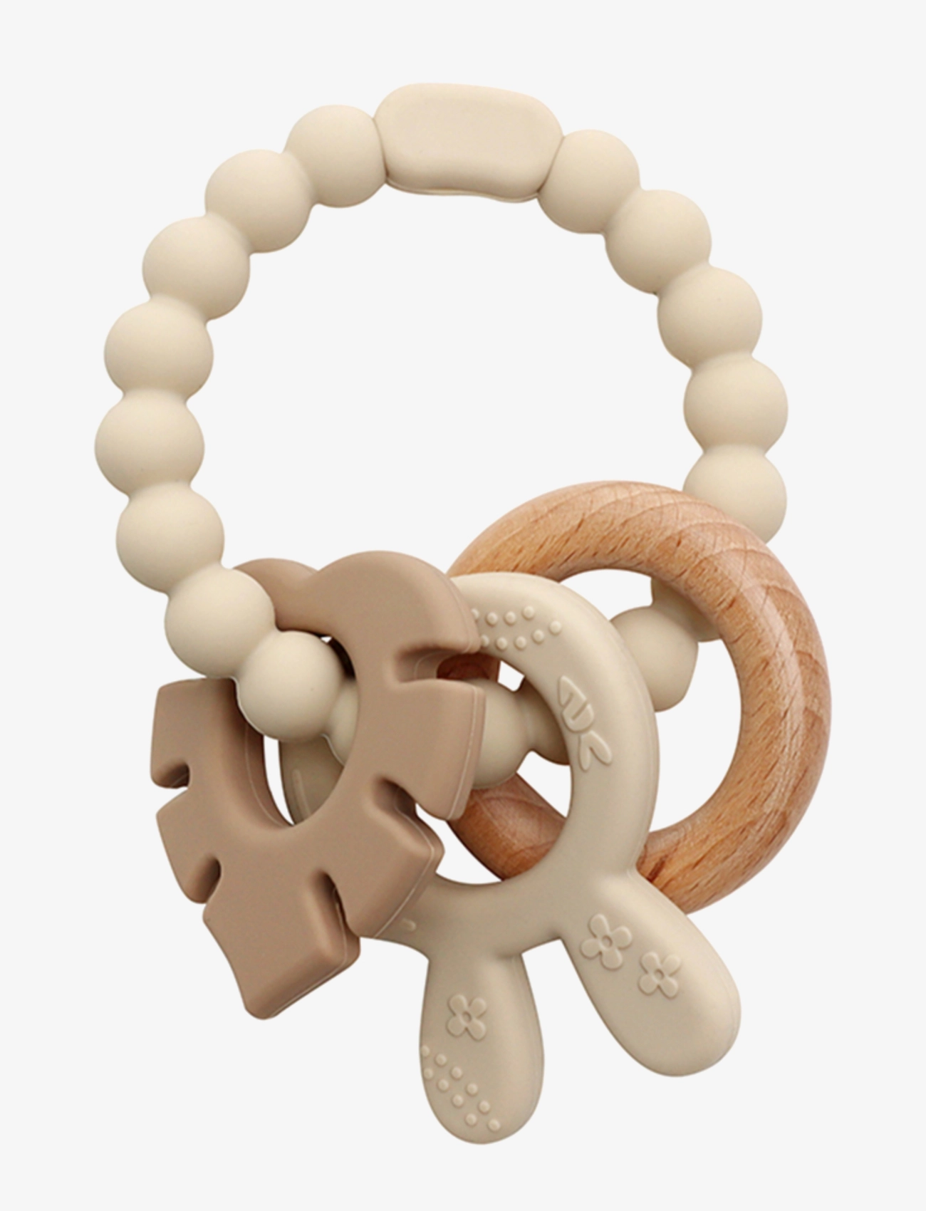 Magni Toys Teether bracelet, silicone with wooden ring, leaves and bunny-ears appendix. Beige, LFBG approved - Vauvan lelut - BEIGE / beige