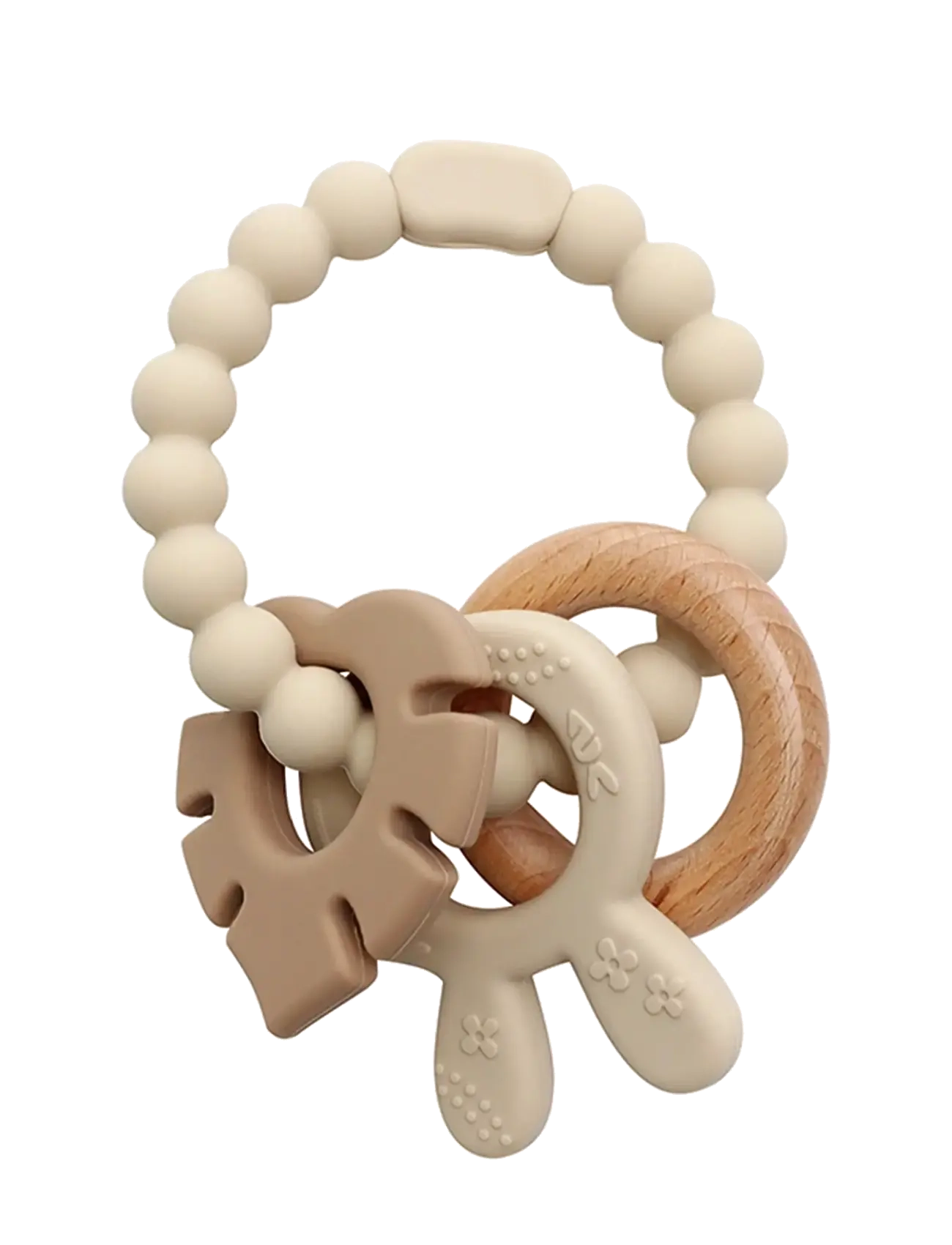 Magni Toys - Teether bracelet, silicone with wooden ring, leaves and bunny-ears appendix. Beige, LFBG approved - bidelegetøj - beige - 1
