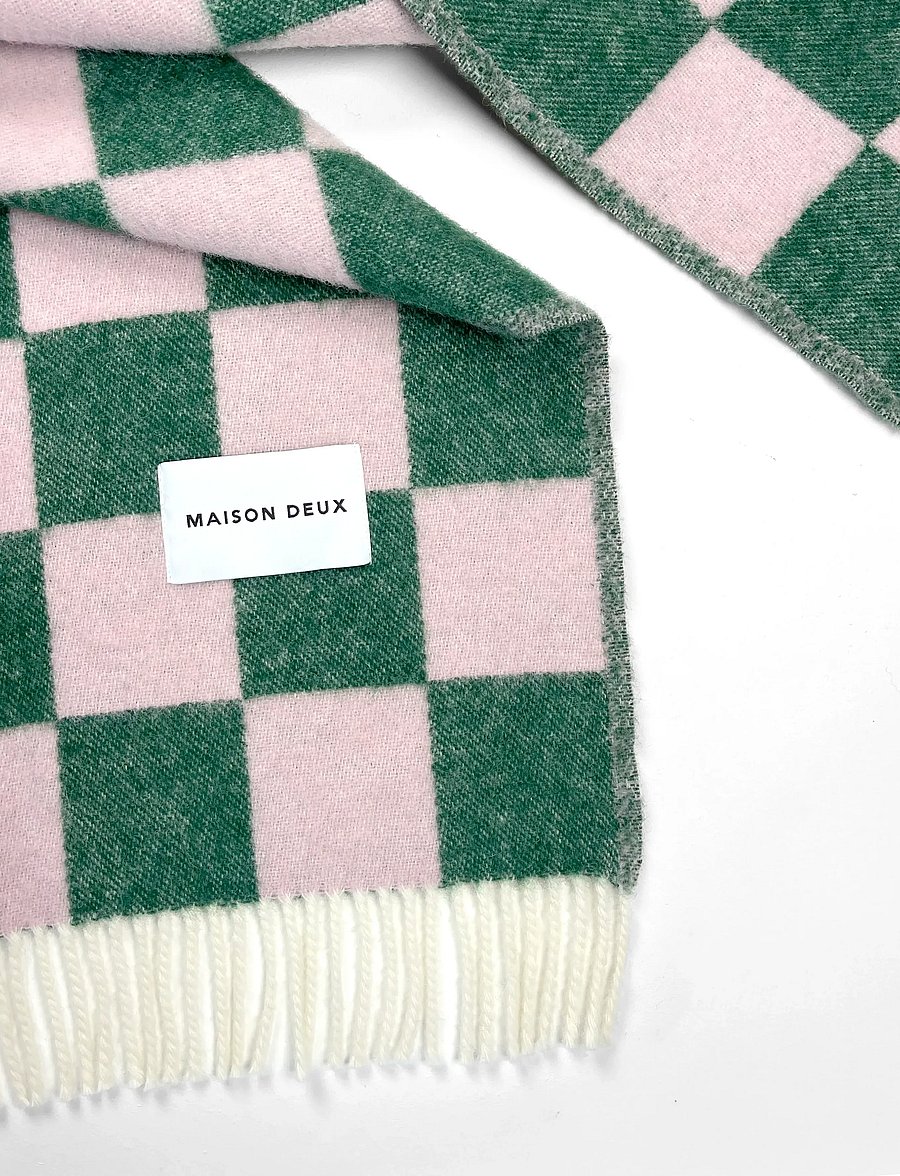 Maison Deux - Checkerboard Blanket - pleedid - green/pink - 2