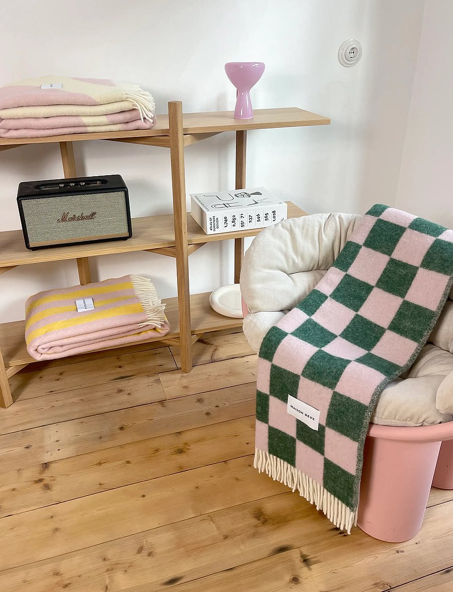 Maison Deux - Checkerboard Blanket - pleedid - green/pink - 4