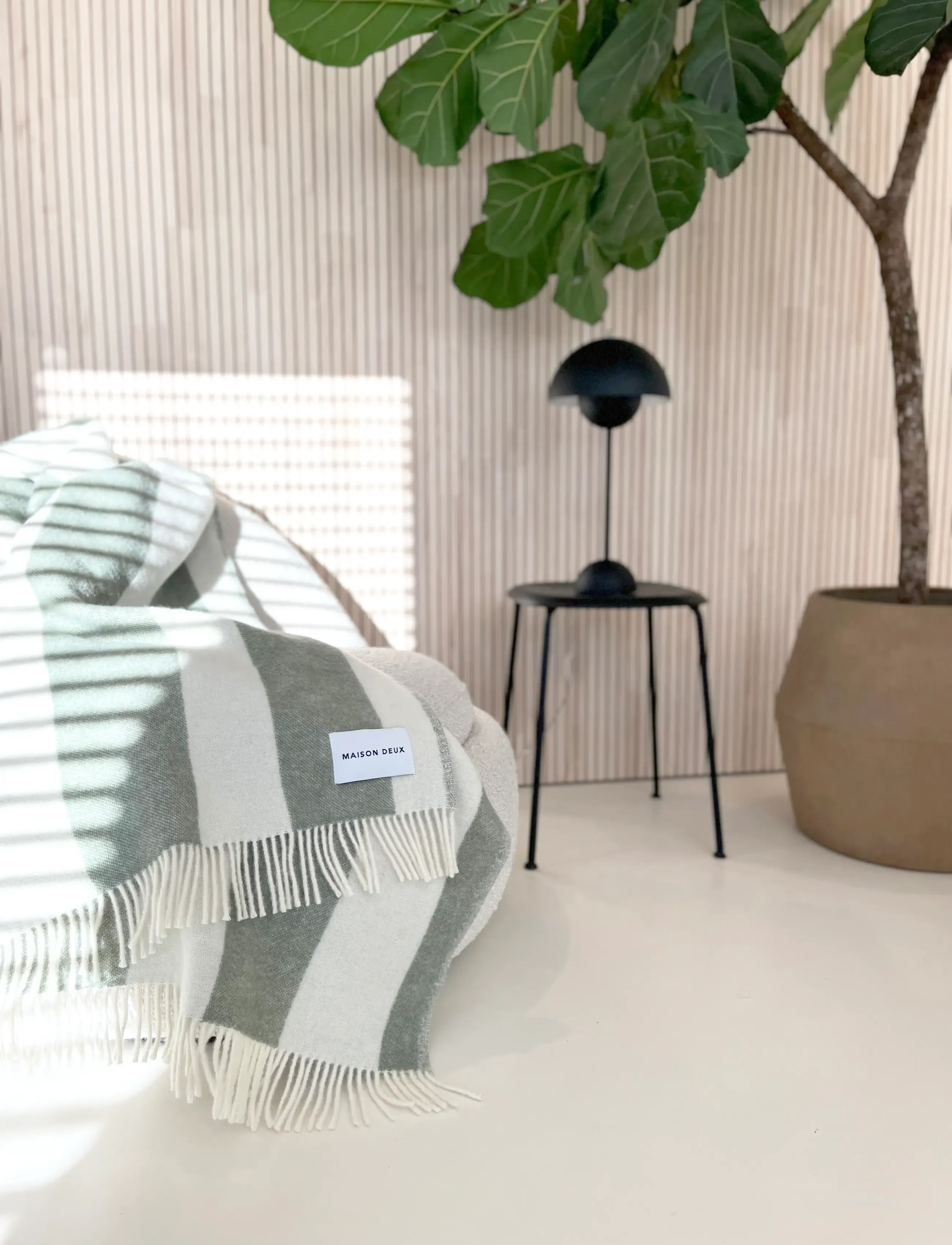 Maison Deux Rough Stripe Blanket, 130X 200 cm, Cushions & Blankets, Grün - Blankets Throws, Homeware