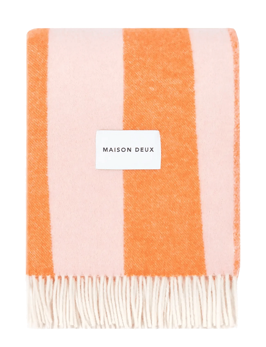 Maison Deux - Rough Stripe Blanket - decken - pink orange - 0
