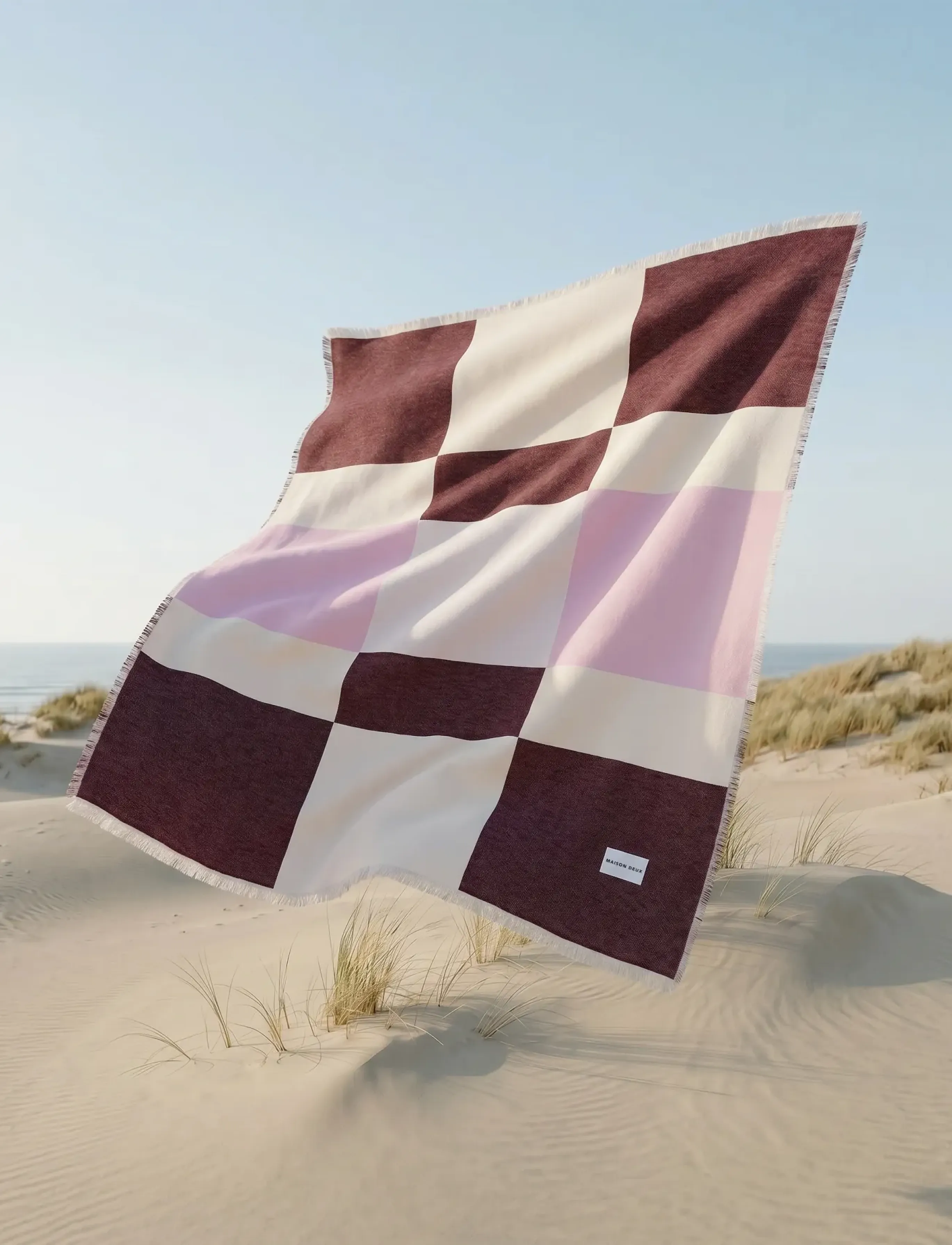 Maison Deux - Check Bold Blanket Burgundy Pink - burgundy pink - 4