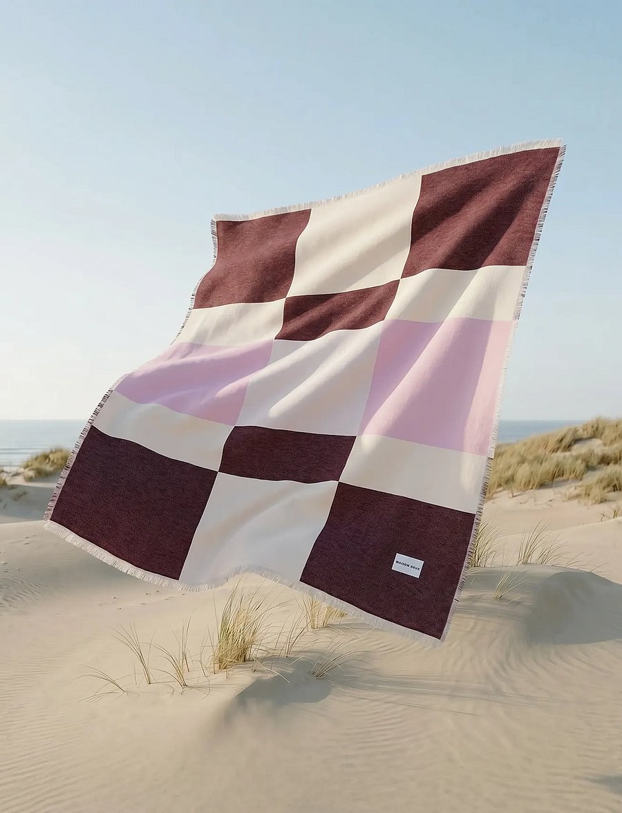 Maison Deux - Check Bold Blanket Burgundy Pink - burgundy pink - 4