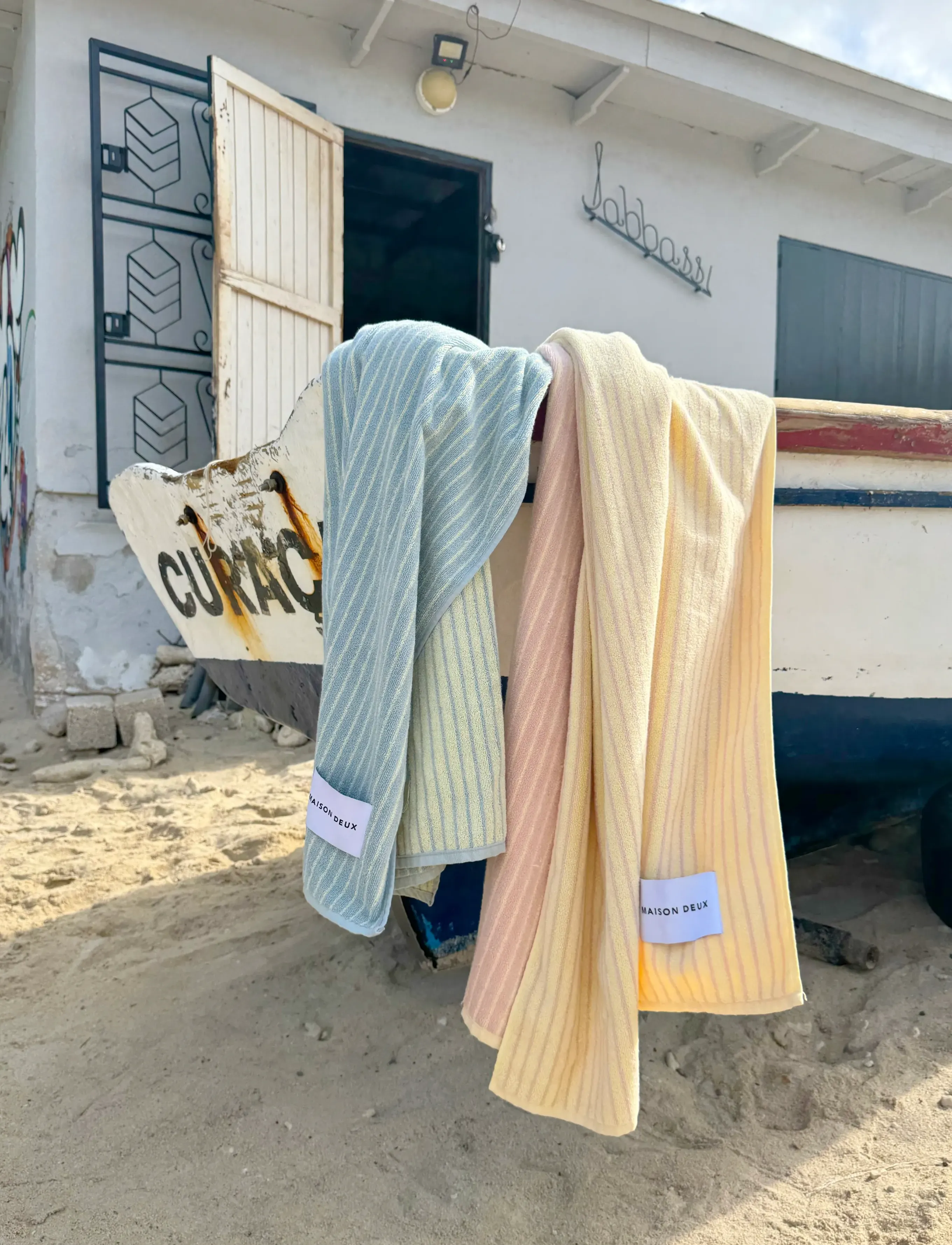 Maison Deux Stripes Color Blue Butter Yellow, 90X 180 cm, Towels & Bath Towels, Blau - Hand Frauen