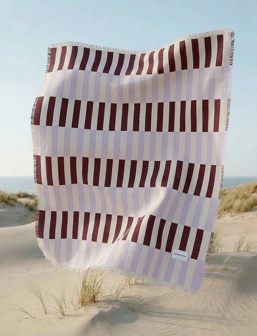 Maison Deux - Tiles Blanket Lilac Burgundy - lilac burgundy - 3