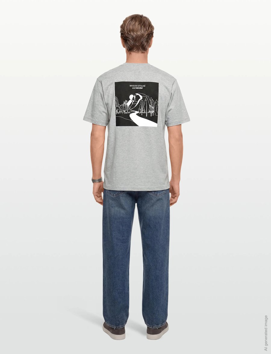Maison Kitsune - MK x AND WANDER DRY COTTON TSHIRT 1 - kurzärmelige t-shirts - ash grey - 4