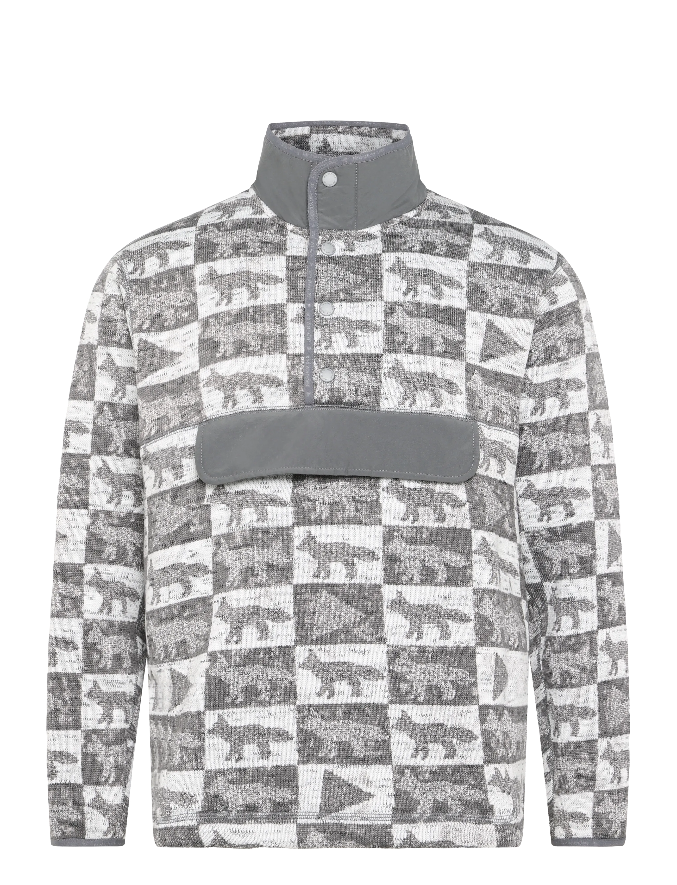 Maison Kitsune Fox Checkers Fleece Pullover - Sweatshirts - GREY / grey