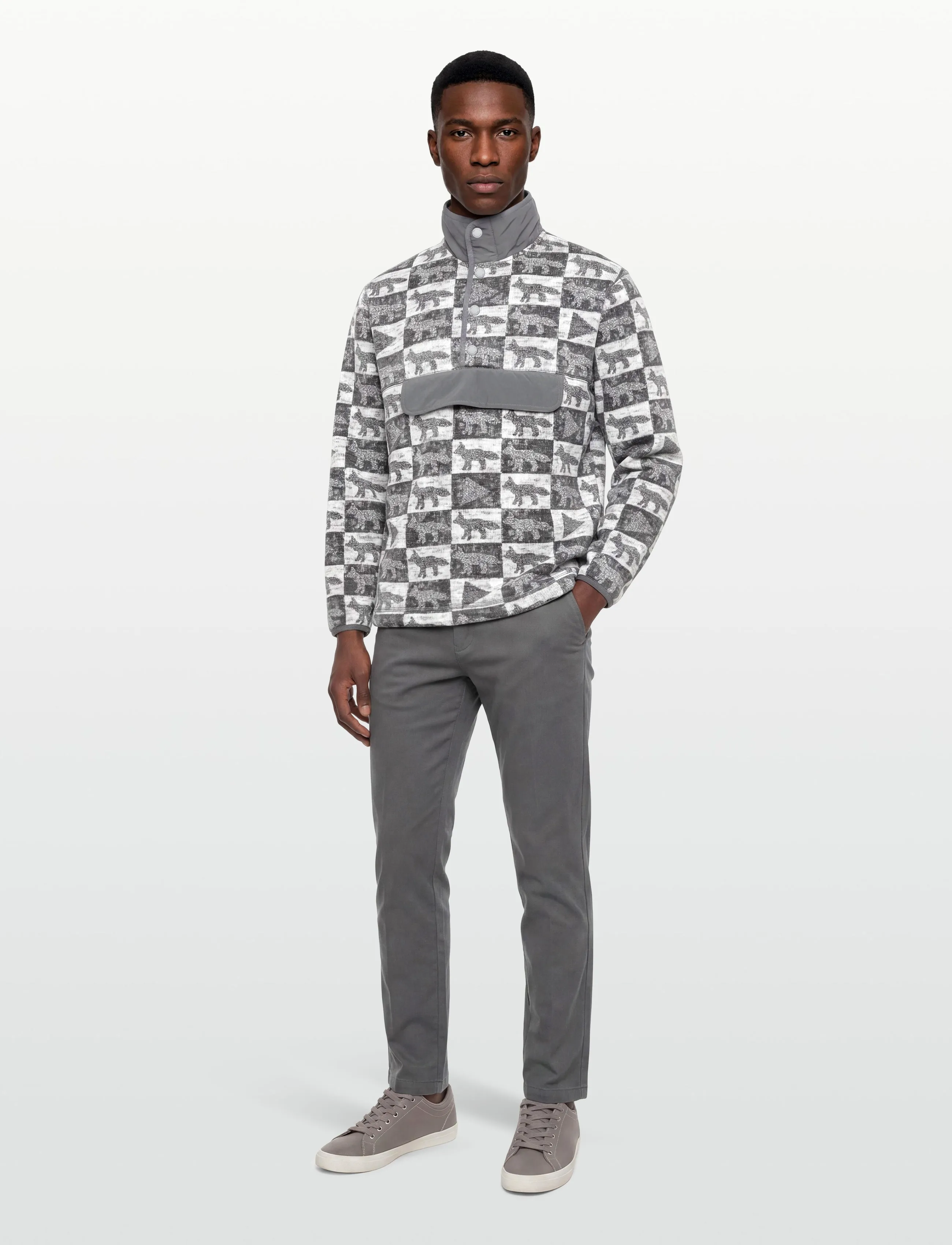 Maison Kitsune Fox Checkers Fleece Pullover, M, Sweatshirts & Hoodies, Grau - Sweatshirts, Männerswear