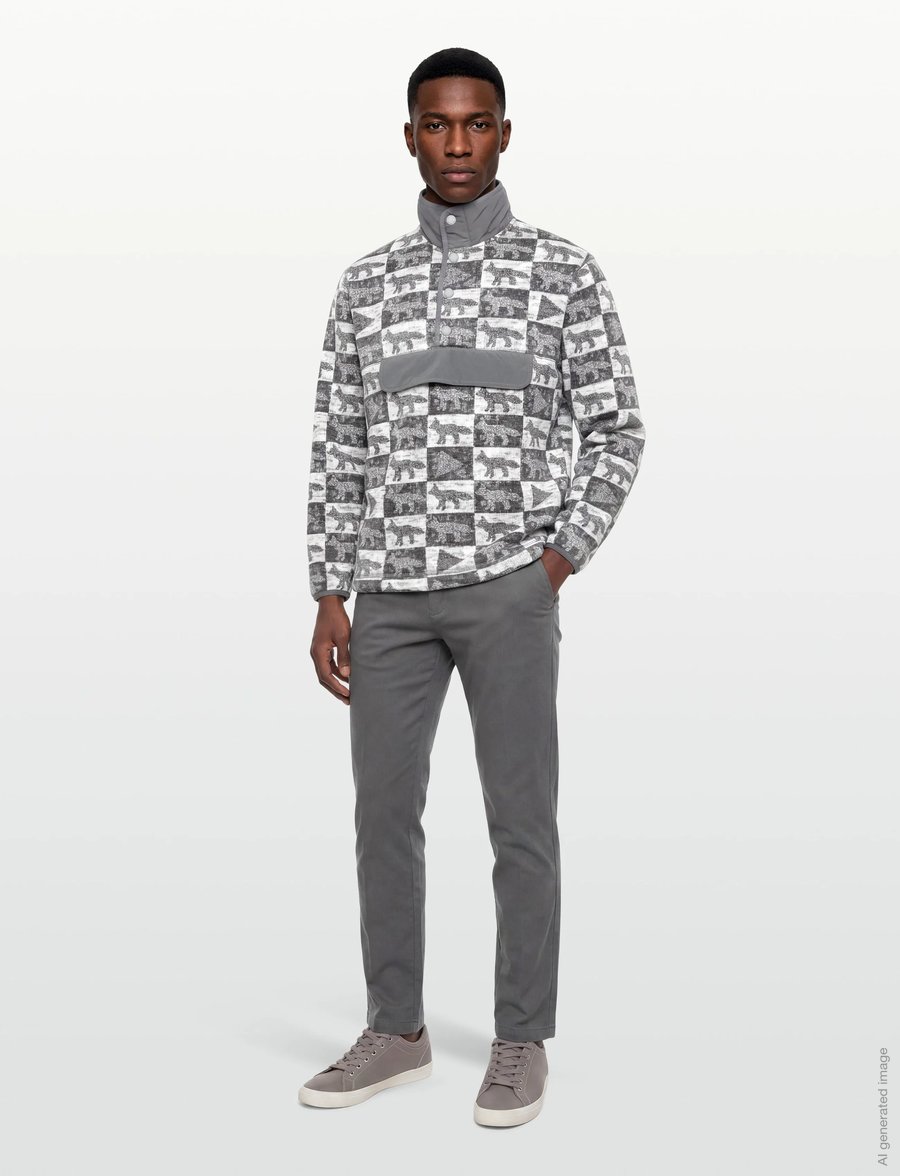 Maison Kitsune - Fox Checkers Fleece Pullover - fleecetrøjer - grey - 0
