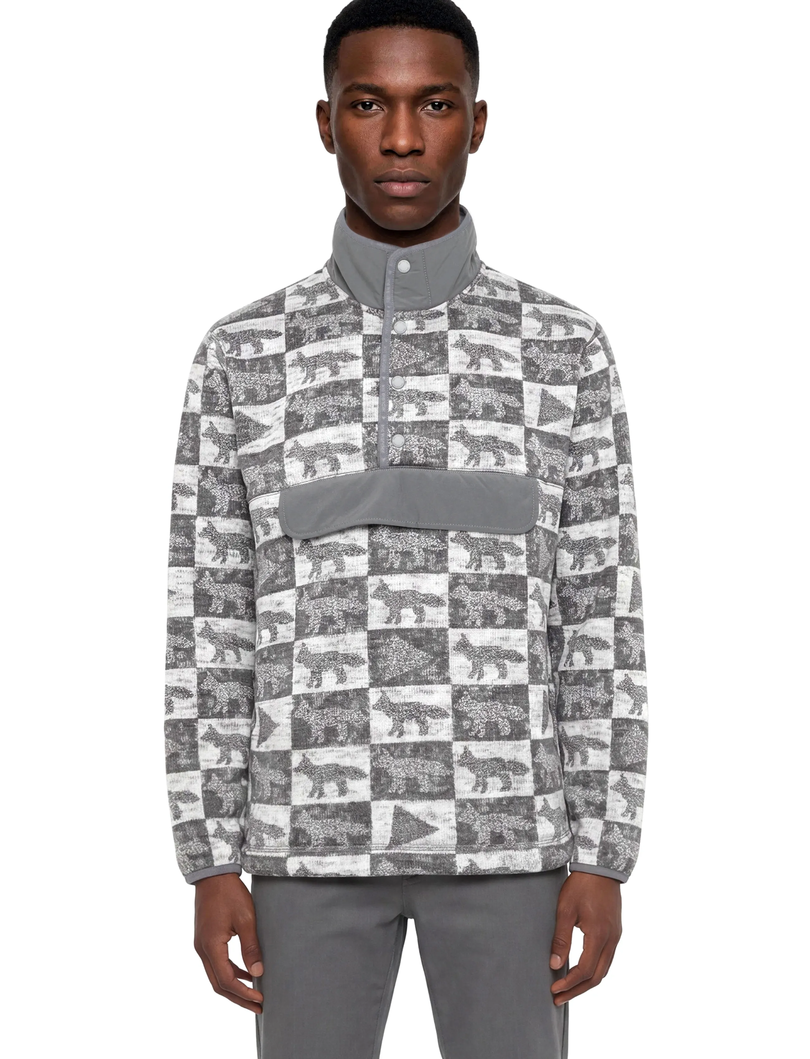 Maison Kitsune - Fox Checkers Fleece Pullover - fleecetrøjer - grey - 3