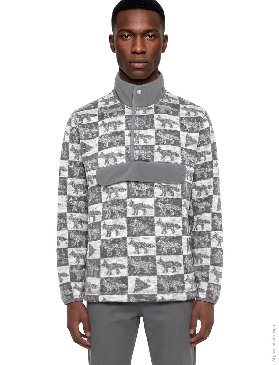 Maison Kitsune - Fox Checkers Fleece Pullover - fleecetrøjer - grey - 3