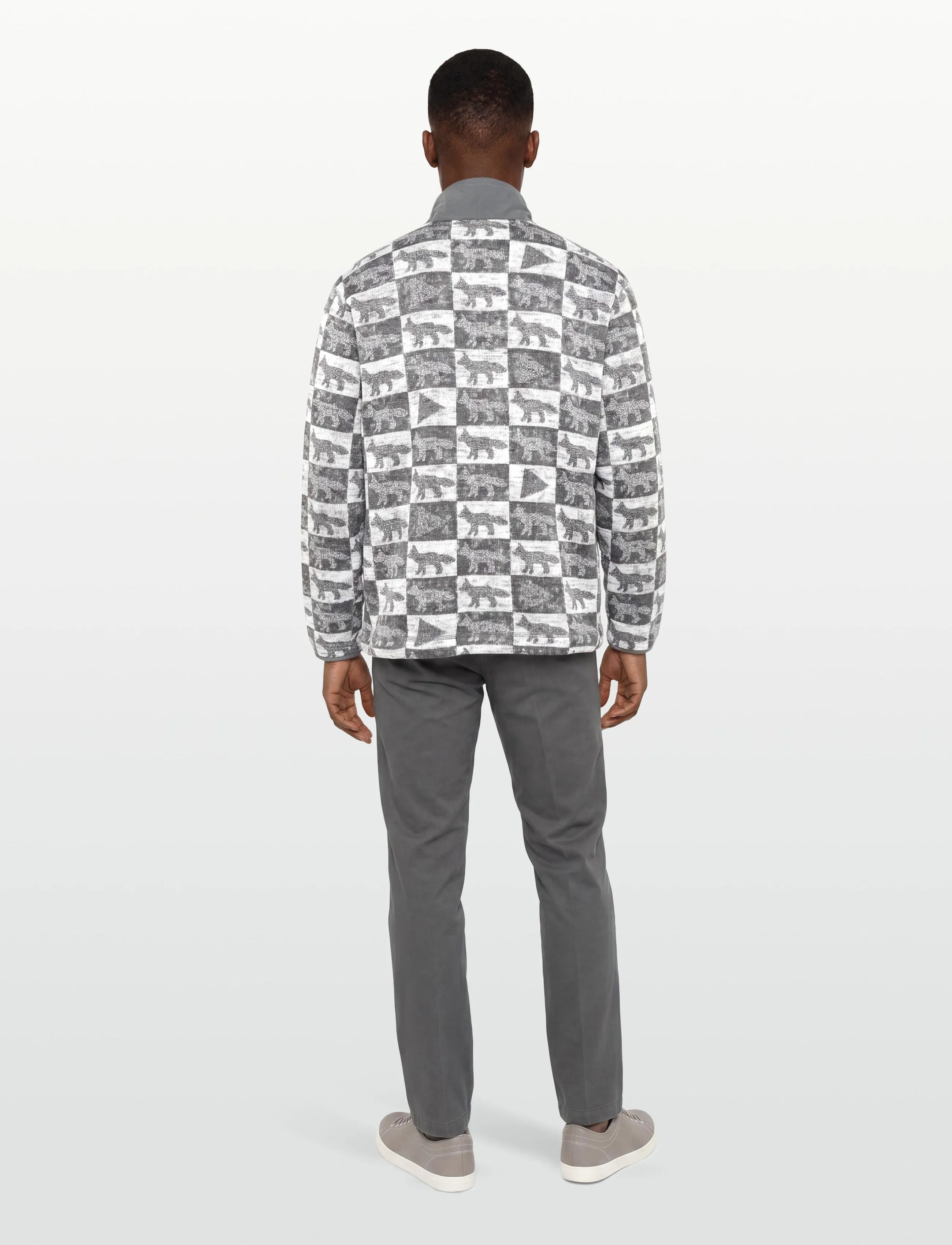 Maison Kitsune - Fox Checkers Fleece Pullover - fleecetrøjer - grey - 4