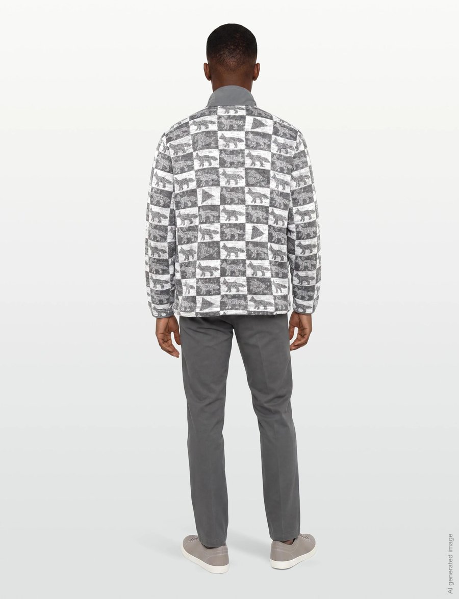 Maison Kitsune - Fox Checkers Fleece Pullover - fleecetrøjer - grey - 4