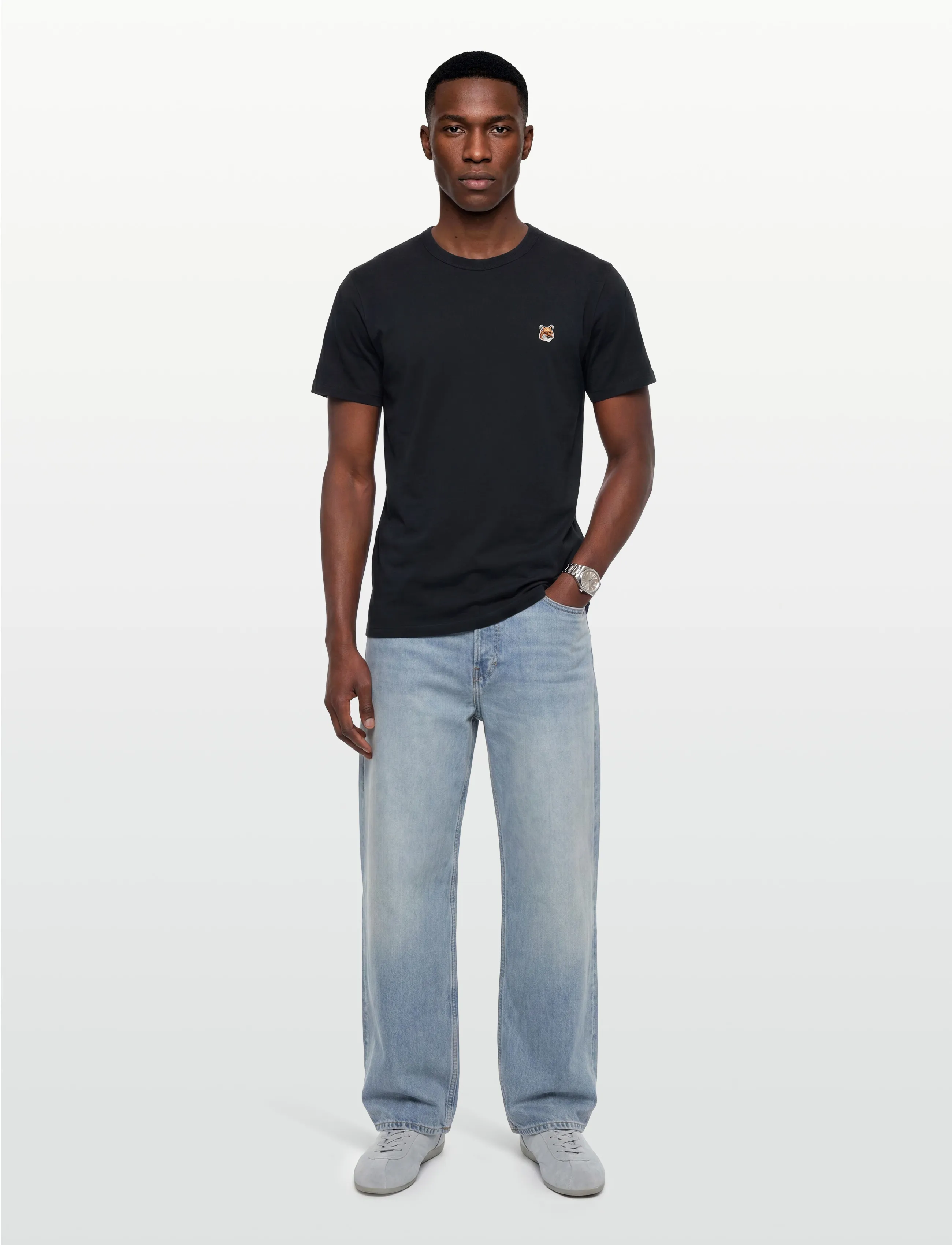 Maison Kitsune Fox Head Patch Classic Tee-Shirt, Mænd, Rævehoved Patch T-Shirt, Navy, Str: XS