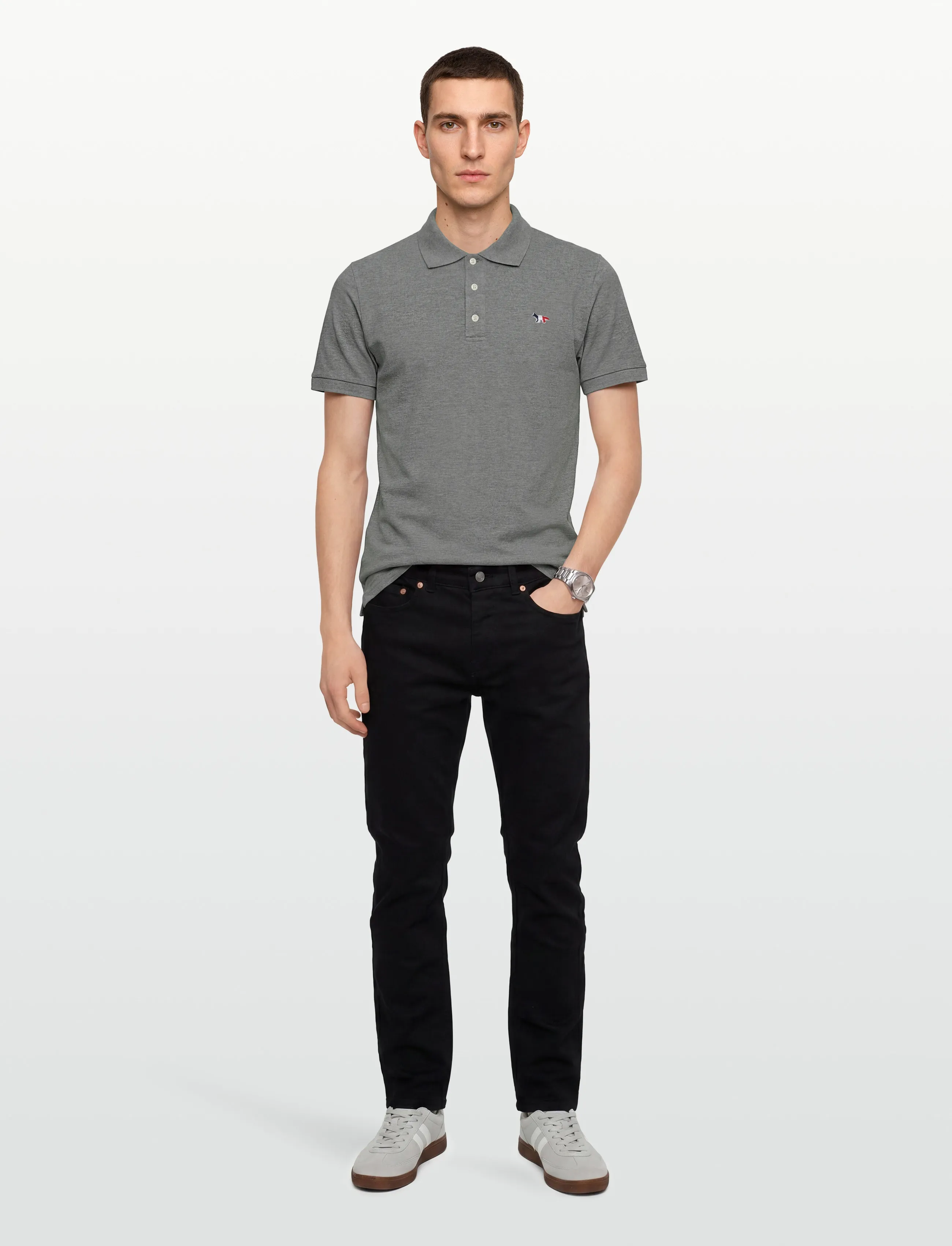 Maison Kitsune Tricolor Fox Patch Classic Polo, M, Grey, Poloer > Kortærmede, Herre