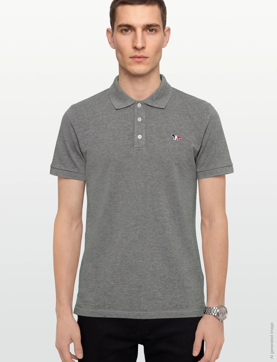 Maison Kitsune - TRICOLOR FOX PATCH CLASSIC POLO - kootud polosärgid - grey melange - 3