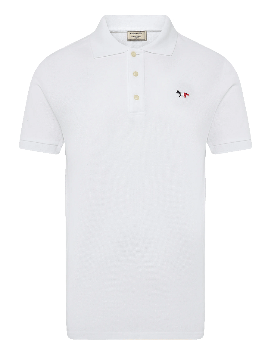Maison Kitsune - TRICOLOR FOX PATCH CLASSIC POLO - langärmlige strick-polohemden - white - 0